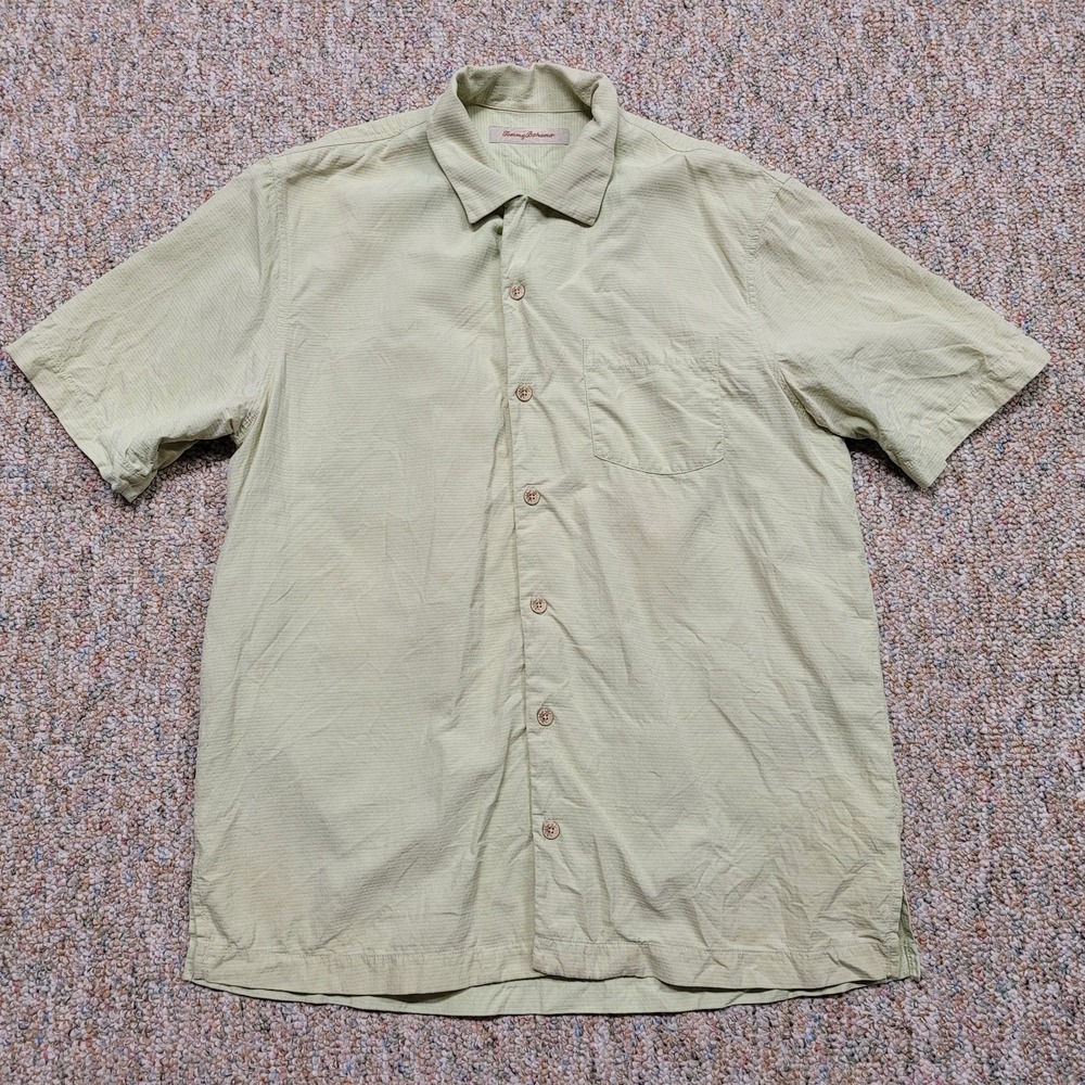 Tommy Bahama Shirt Mens Medium Green Silk Button Up Hawaiian Aloha Camp Tropical